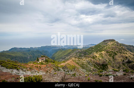 Scenic mountain view from Pico Ruivo lookout point. Stock Photo