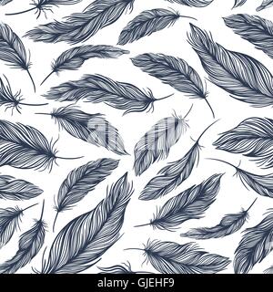 Seamless tile texture with elegant classical feather ornaments Stock Vector