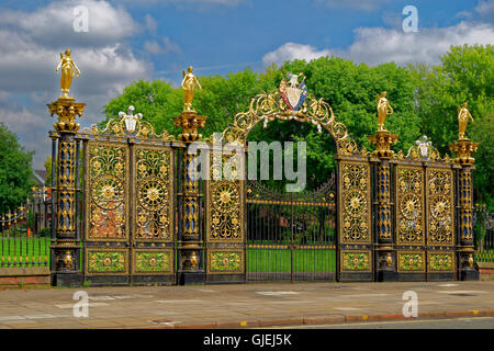 Ornate Town Hall gates at Warrington town centre, Cheshire. Stock Photo