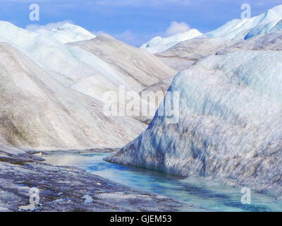 global warming on the Greenland inland  ice sheet - icebergs with blue melting water Stock Photo