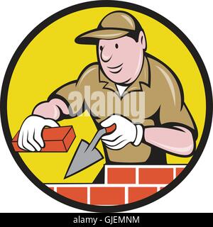 illustration of a bricklayer mason at work done in cartoon style on  isolated background Stock Vector Image & Art - Alamy