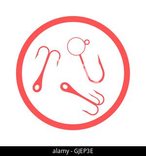 Stylized icon of a colored hooks for catching fish in the circle on a white background Stock Vector