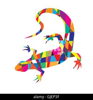 Bright colorful picture with the mosaic lizard isolated on white background Stock Vector