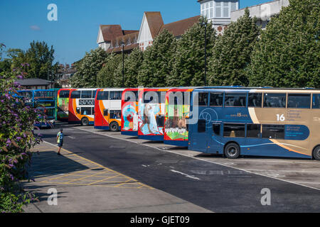 Line of Double Decker Buses Canterbury Bus Station Kent England UK Stock Photo