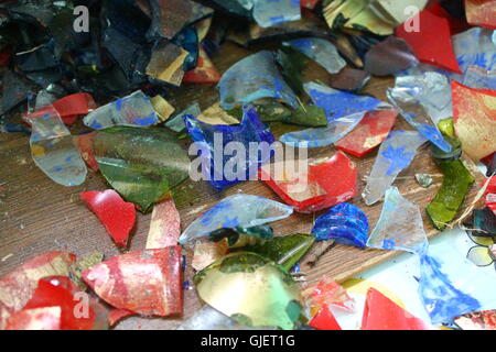 colorful glass broken fragments look like a kiddish lollipop prepare for  made decoration home Stock Photo
