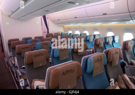 DUSSELDORF - JULY 22, 2016: Singapore Airlines Economy Class on board of Airbus A350