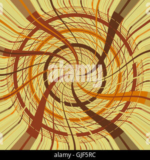 Vortex made with brown and orange lines on a tan background. Geometric digital art. Stock Photo