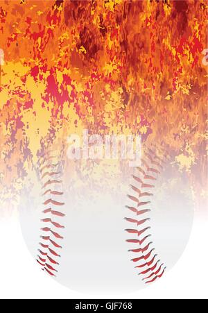 A roaring flames image background with faded baseball Stock Vector