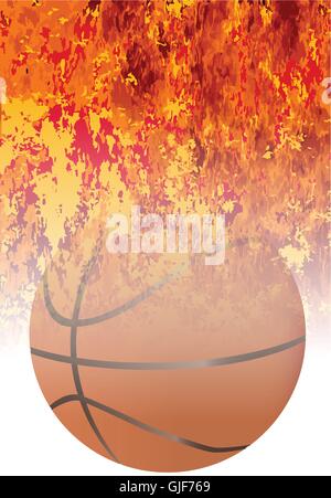 A roaring flames image background with faded basketball Stock Vector