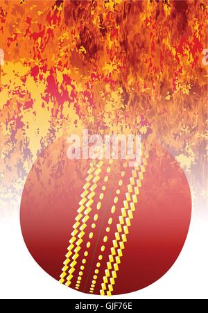 A roaring flames image background with faded cricket ball Stock Vector