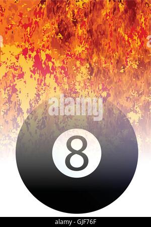 A roaring flames image background with faded eight ball Stock Vector