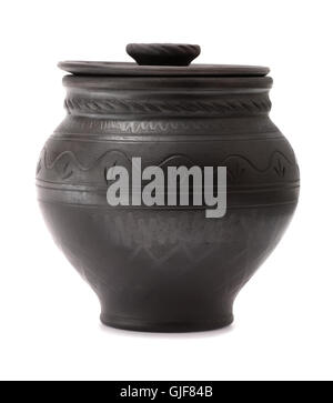 Black ceramic pot on white Stock Photo