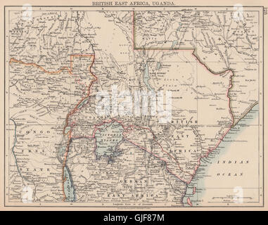 BRITISH EAST AFRICA & UGANDA.Kenya.Northern Tanzania/German EA.Rwanda, 1906 map Stock Photo