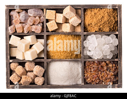 Box of various kinds of sugar Stock Photo