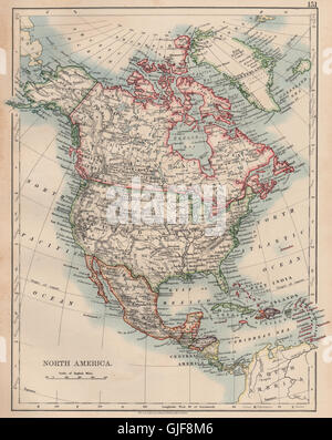 NORTH AMERICA POLITICAL. Greenland Danish America USA Canada Mexico, 1906 map Stock Photo