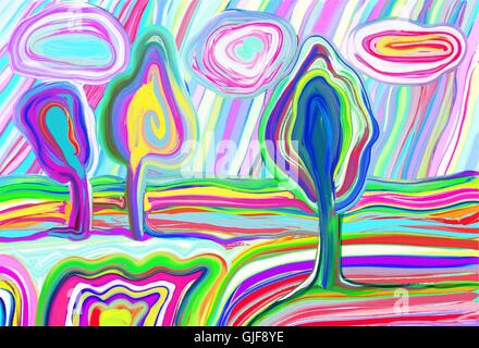 digital painting of summer landscape, creative artwork inspirati Stock Vector