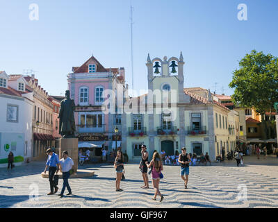 CASCAIS, PORTUGAL - JULY 15, 2016: Central square in Cascais with statue of Dom Pedro I, Lisbon, Portugal Stock Photo