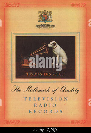 HMV ADVERT. His Master's Voice. Television Radio Records, vintage print 1951 Stock Photo