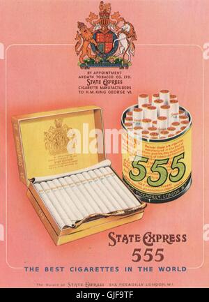 TOBACCO ADVERT. State Express 555 Cigarettes, vintage print 1951 Stock Photo