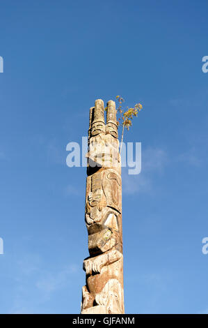 Haida style First Nations totem pole in Cates Park, Deep Cove, British Columbia, Canada Stock Photo