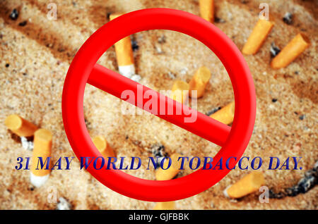 Quit smoking, no tobacco day, mother hands gesture reject proposal the cigarette Stock Photo