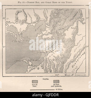 Norton Bay, and great bend of the Yukon. Alaska, 1885 antique map Stock Photo