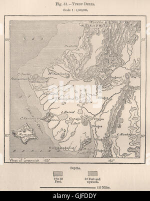 Yukon Delta. Alaska, 1885 antique map Stock Photo