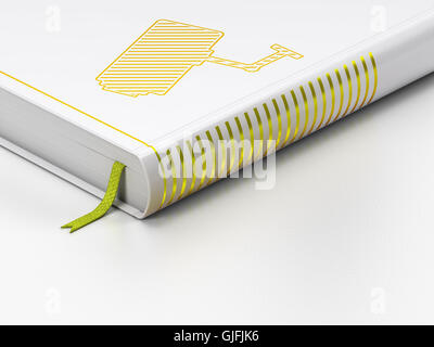 Security concept: closed book, Cctv Camera on white background Stock Photo