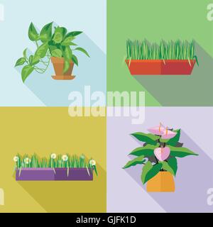 Home decorative flowers icons set. Digital vector image Stock Vector