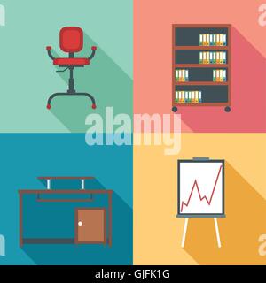 Modern office rurniture set, in outlines. Digital vector image Stock Vector