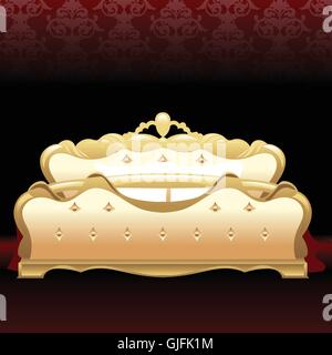Golden royal bed, flat style over red background. Digital vector image Stock Vector
