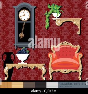Classic style interior set, flat style. Digital vector image Stock Vector