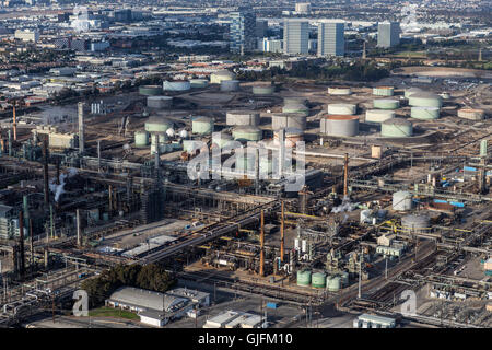 El Segundo, California, USA - August 6, 2016:  Afternoon aerial view of sprawling urban oil refinery near Los Angeles in Souther Stock Photo