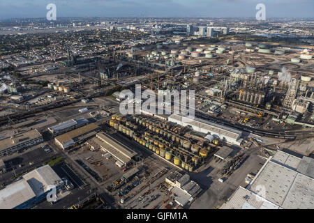 El Segundo, California, USA - August 6, 2016:  Aerial view of large oil refinery near Los Angeles in Southern California. Stock Photo