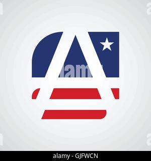 Stylized letter A as American flag symbol vector illustration Stock Vector