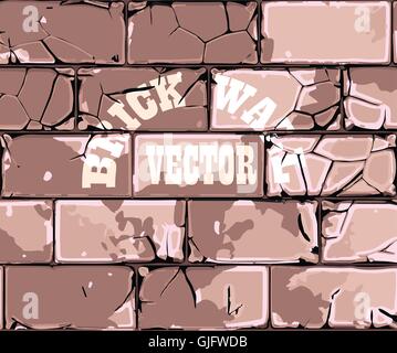 cracked old brick wall retro vector background Stock Vector