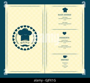 menu cover template with chef hat and mustache creative vector design illustratio Stock Vector