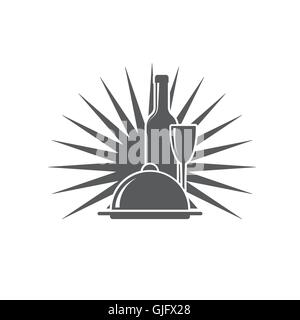 wineglass, wine bottle, dish menu icon abstract vector illustration Stock Vector