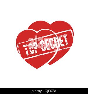 two hearts top secret stamp as secret love symbol abstract vector illustration Stock Vector
