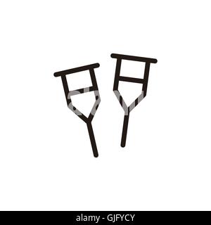 Crutch thin line icon isolated on beige background Stock Vector