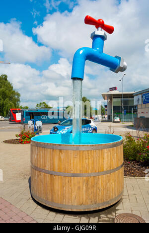 Water tap, in front of AHHAA teaduskeskus, science centre, Tartu, Estonia, Baltic States, Europe Stock Photo