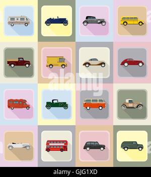 old retro transport flat icons vector illustration isolated on background Stock Vector