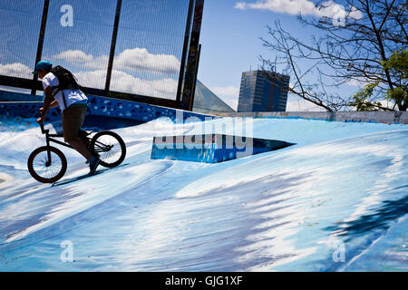 A BMXer in a Brussels skate park, Belgium Stock Photo