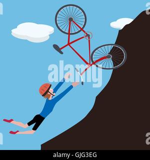 cartoon biker falls on slope - funny vector illustration Stock Vector