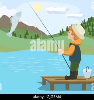 Boy Catching Fish Sketch Stock Illustration 620378807