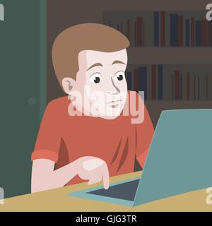 highly surprised person staring at computer - funny cartoon illustration Stock Vector