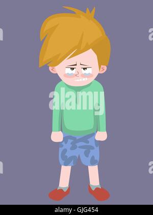 little boy holding back tears - funny cartoon illustration Stock Vector