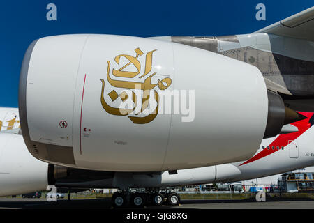 Detail of the wing and a turbofan engine 'Engine Alliance GP7000' of the largest aircraft in the world - Airbus A380. Stock Photo