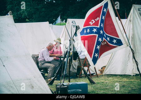 Confederate Soldiers in an encampment of a American Civil war reenactment at Spetchley Park, Worcestershire, England Stock Photo