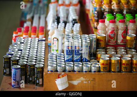 Cans of energy drinks at a local store in Guangzhou, Guangdong, China. Stock Photo